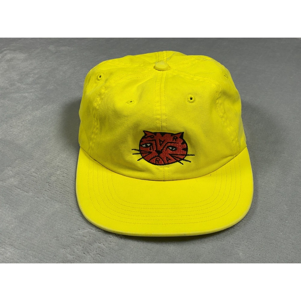 Parra Sad Cat 6 Panel Hat Yellow Embroidered Made in USA Strapback Cap